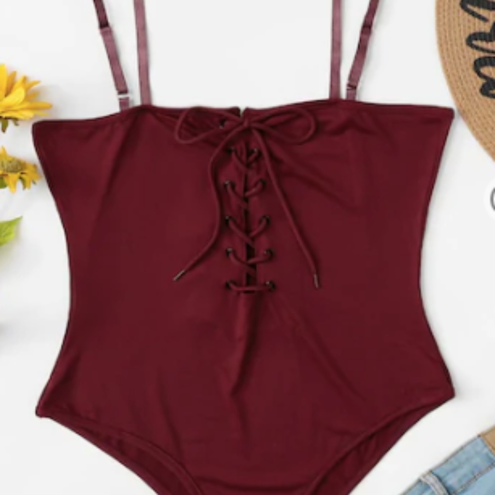 1 left! Eyelet Lace-Up Bodysuit 🥀 - Picture 2 of 6